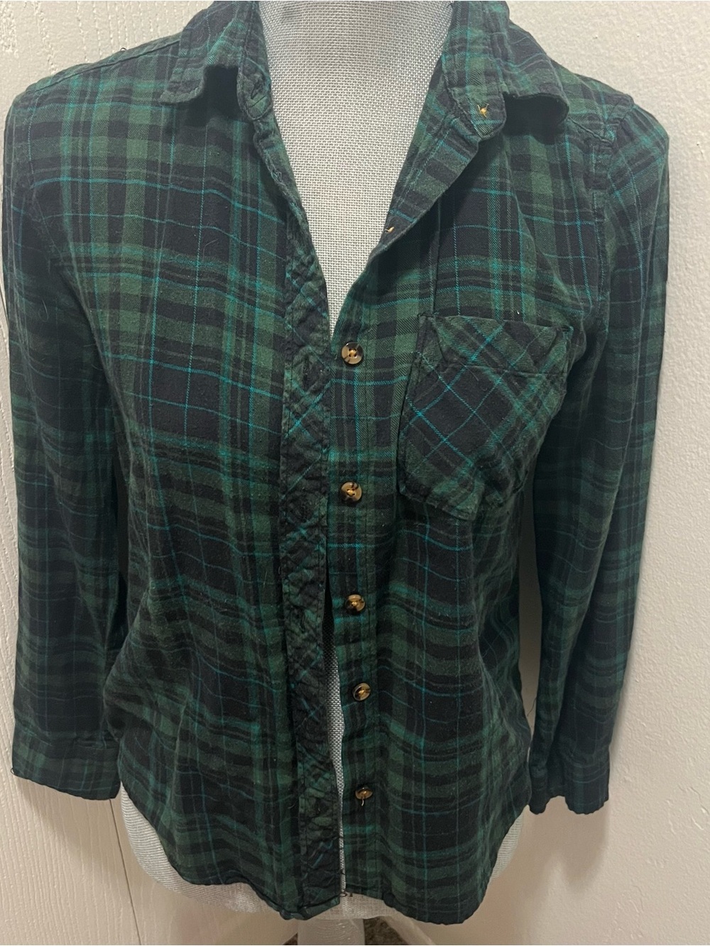 La Hearts Green and Blue Plaid Button-Down Shirt